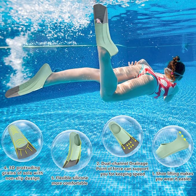 Gintenco Swim Fins, Kids Swim Training Fins for Lap Swimming, Travel Size Flippers with Mesh Bag, Silicone Swimming Fins for Kids Teens Adults Women Men-StrideForce Fitness