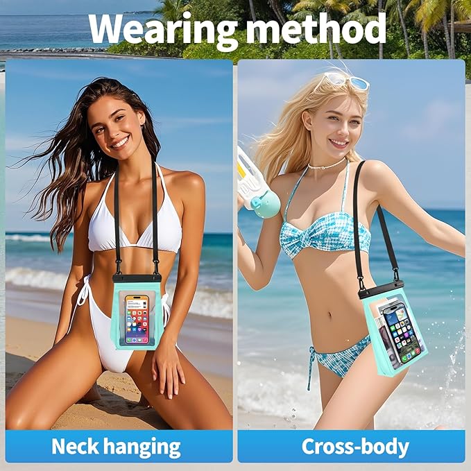 Large Waterproof Phone Pouch [with Sealing Strip], Cell Phone Dry Bag for iPhone Galaxy All Phones, Floating Water Proof Bag for Beach Water Park Green-StrideForce Fitness