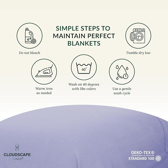 Cloud Scape Linen 100% Cotton Queen Size Blanket, Herringbone Pattern, Lightweight Summer Blanket,Best Gifts for Women, fits Full Size Bed, 92 x 92, Lavender Blue-StrideForce Fitness