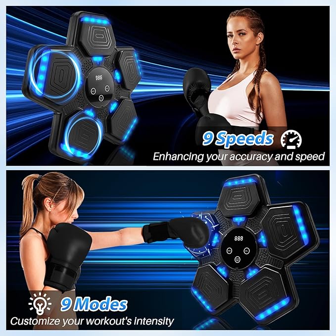 Music Boxing Machine, Bluetooth Music Punching Machine with Gloves, Electronic LED Boxing Training Equipment Wall Mounted, 9 Modes & 9 Speeds, Boxing Target for Home, Office, Gym-StrideForce Fitness