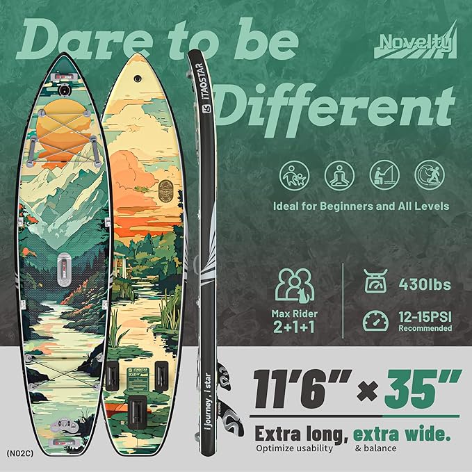 Novelty 11'6" x 35" Extra Wide SUP for Enhanced Stability - Inflatable Stand Up Paddle Board - Premium Paddle Board Kit for Adults & Youth - All Skill Levels - Includes SUP Accessories-StrideForce Fitness