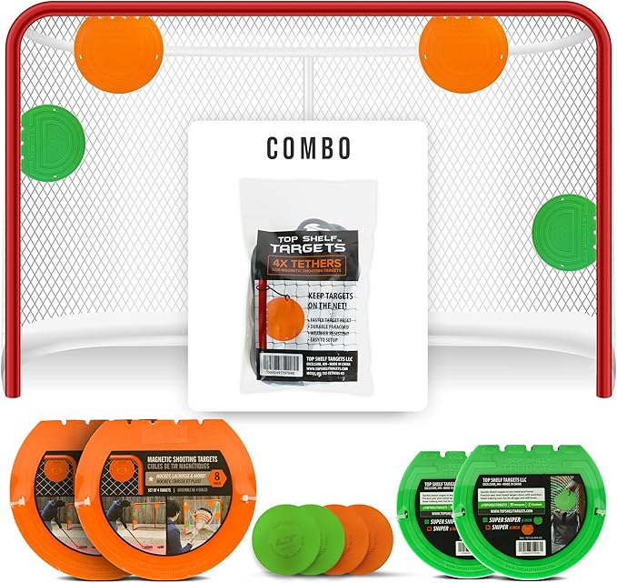 Combo Bundle of Durable Magnetic Lacrosse Goal Targets/Hockey Targets with 4 Pearl Lacrosse LT Textured Balls and 4 Tethers| Lacrosse Net Goalie Targets-StrideForce Fitness