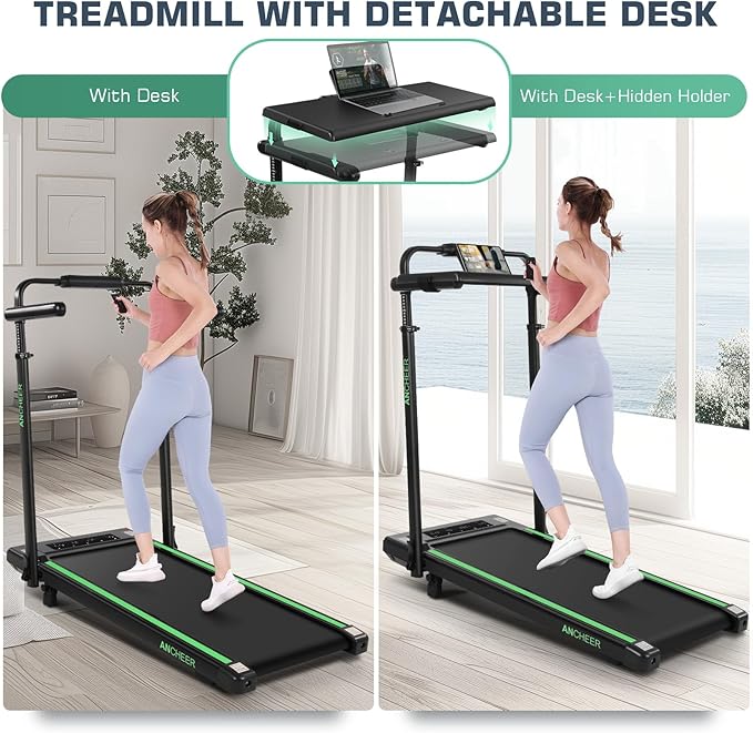 ANCHEER Walking Pad Treadmill with 12% Incline&Adjustable Height, 4 in 1 Under Desk Treadmills with Desk Workstation, Foldable Treadmill for Home 300lb,3 Type Control-StrideForce Fitness