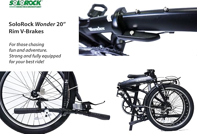 SOLOROCK 20" 8 Speed Aluminum Folding Bike - Wonder V Brakes, with Fenders & Alloy Rear Rack, Stainless Steel Spokes & Stainless Steel Fender Stays-StrideForce Fitness