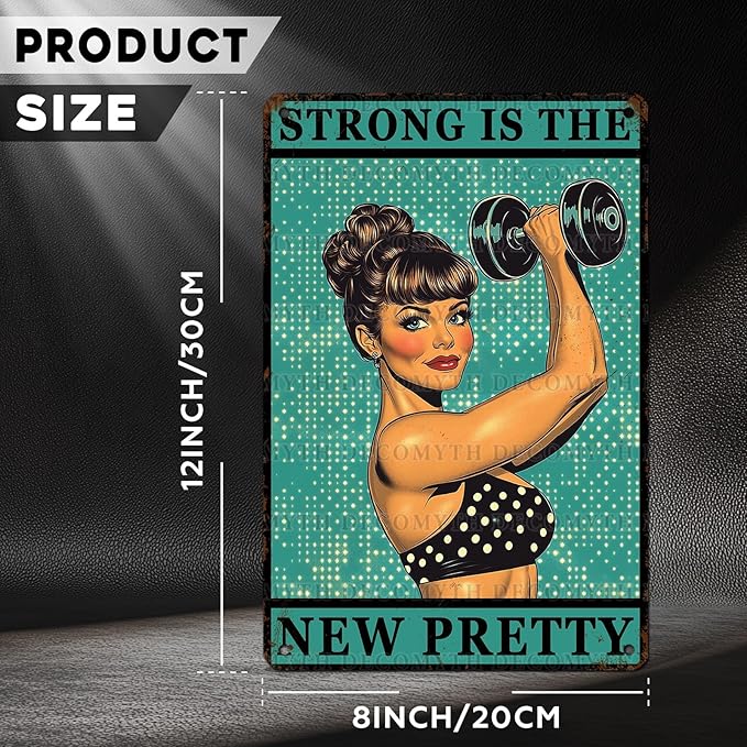 Gym Room Sign Weightlifting Metal Poster Strong Is The New Pretty Motivational Sign for Gym Workout for Home Fitness 12 * 8inch-StrideForce Fitness