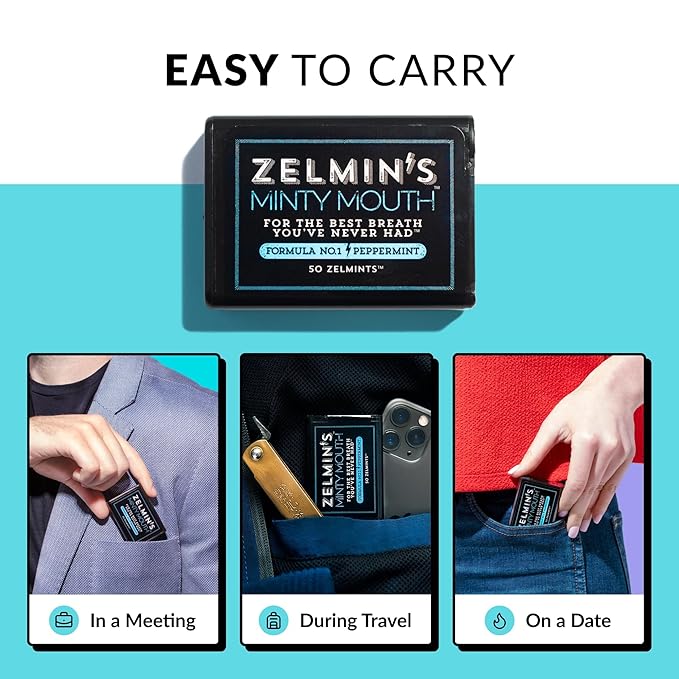 1 Pack - Zelmin's Minty Mouth Breath Freshener - Long Lasting Bad Breath Treatment for Adults, Instant Freshness Helps with Dry Mouth, Natural Breath Mints for Travel, Alcohol-Free, Keto, Gluten-Free
