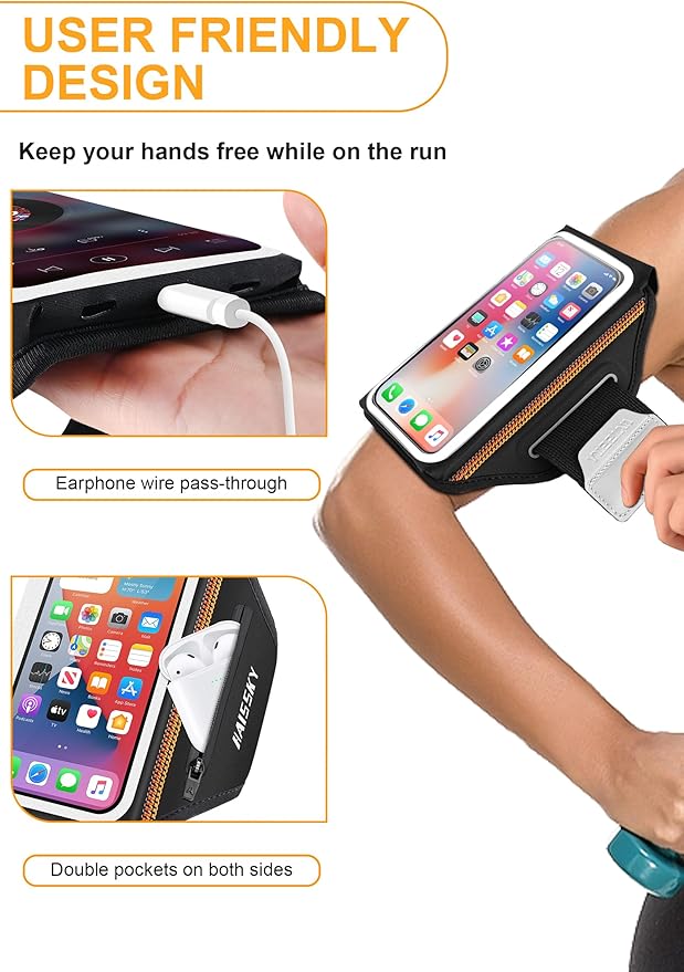 Running Armband with Earphone Bag Cell Phone Armband for iPhone 16 15 Pro 14 Plus 13 11 XR XS, Galaxy S24/S10 Water Resistant Sports Phone Holder Case & Zipper Slot Car Key Holder for 6.9 inch Phone-StrideForce Fitness