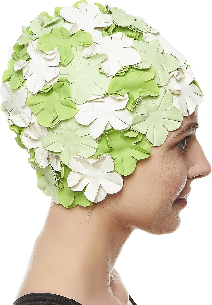 BEEMO Floral Petal Ladies Bathing Swim Cap Women Retro Swim Hat Long/Short Hair-StrideForce Fitness