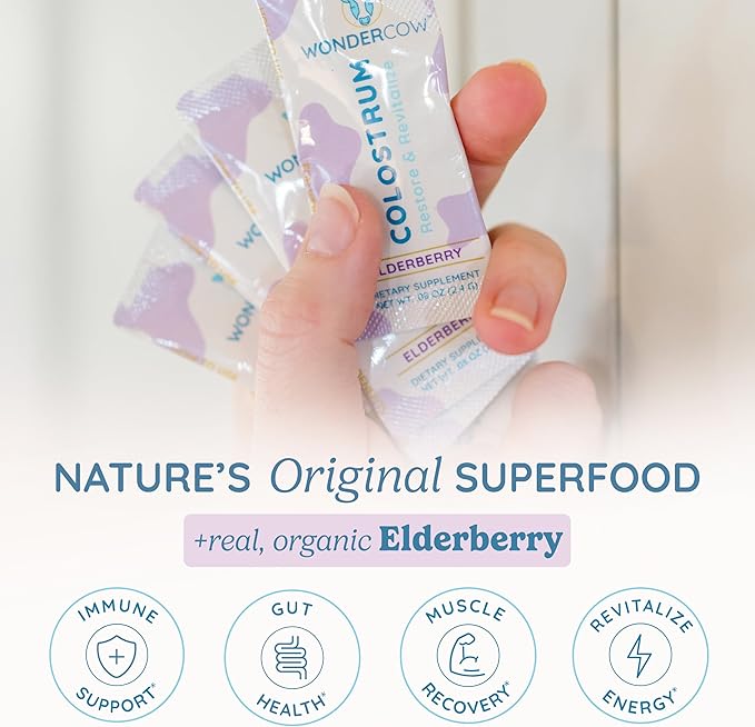 Colostrum Supplement Powder for Gut Health, Immune Support, Muscle Recovery & Wellness | Natural IgG Pure Whole Bovine Colostrum Superfood, Elderberry, 30 Servings-StrideForce Fitness