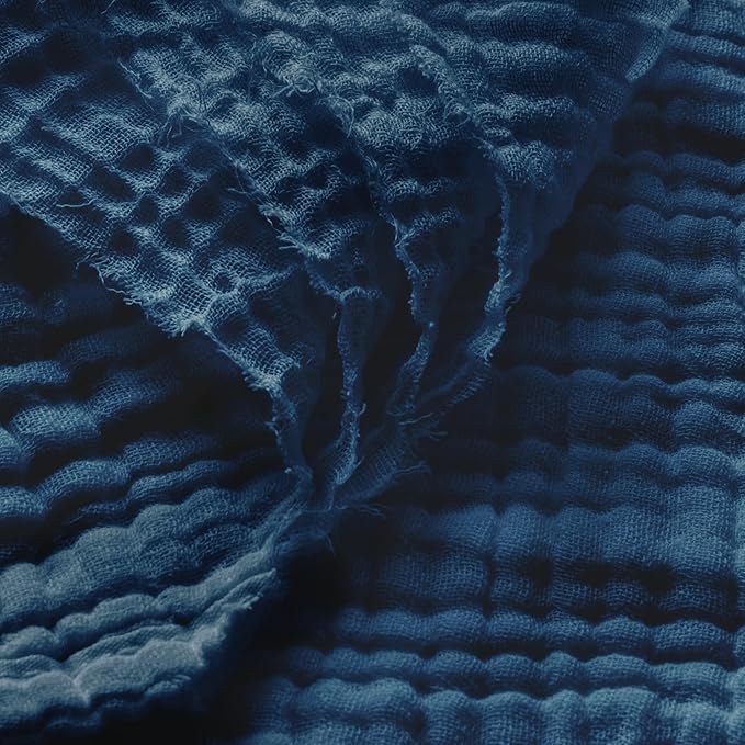 Carriediosa 100% Cotton Muslin Throw Blanket 70" X 80" Twin Size，4-Layers Summer Gauze Throws for Bed Couch，Soft Lightweight Breathable Linen Blankets Bedspread for Adults All Season，Navy Blue-StrideForce Fitness