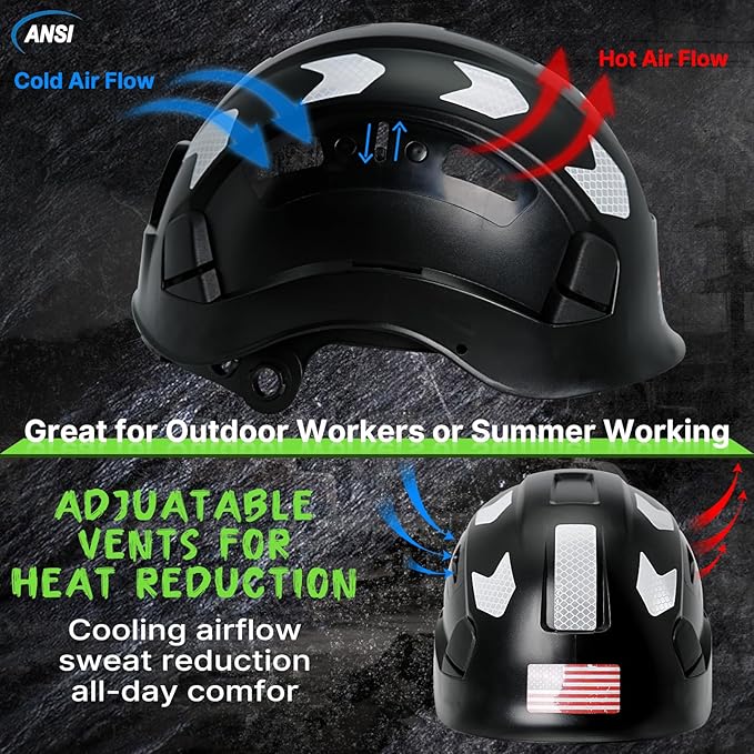 AOLAMEGS Construction Safety Hard Hat - ANSI Z89.1 Type Ι OSHA Approved Safety Helmets with Chin Straps Lightweight Reflective Vented ABS Hard Hats For Men Women Industrial Workwear 6-point Suspension-StrideForce Fitness