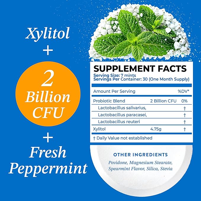 Mouthology Oral Probiotics for Mouth Bad Breath with Xylitol (210 Count Mints), Dental Probiotic, Mouth Probiotics Bad Breath Treatment and Gums