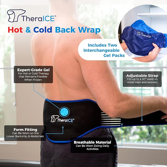 TheraICE Ice Pack for Back Brace for Lower Back Pain | 2 Hot or Cold Therapy Pain Relief Products for Sciatica, Herniated Disc., Lumbar Relief | 2 Heating Pads for Men or Women-StrideForce Fitness