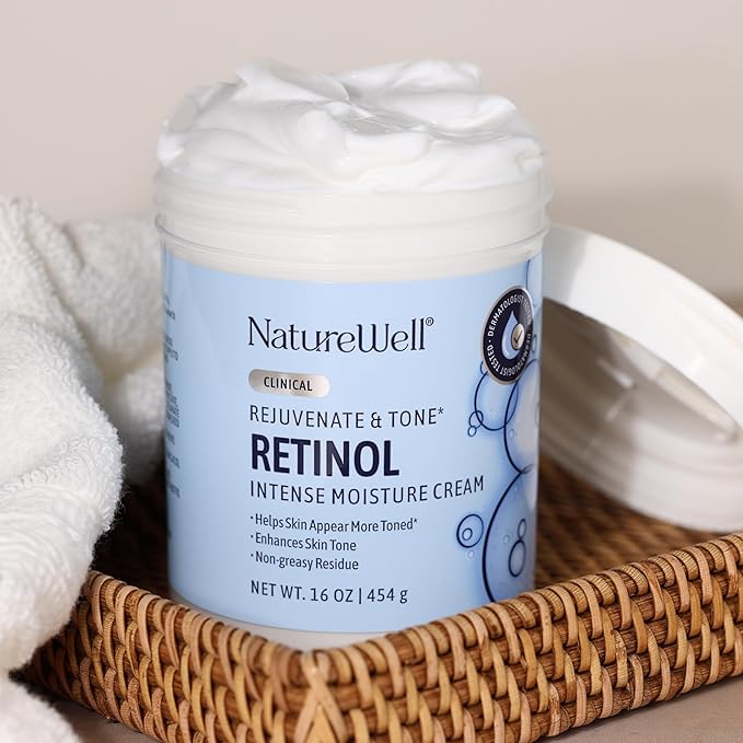 NATURE WELL Clinical Rejuvenate & Tone Retinol Intense Moisture Cream for Face, Body, & Hands, Anti-Aging, Targets Discoloration, Wrinkles, Sun Damage, Crepey, & Sagging Skin, 16 Oz-StrideForce Fitness
