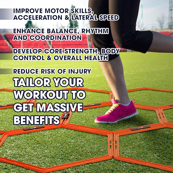 Yes4All Hex Agility Rings/Speed Rings with Carrying Bag – Hexagon Rings, Agility Hurdles for Agility Footwork Training-StrideForce Fitness