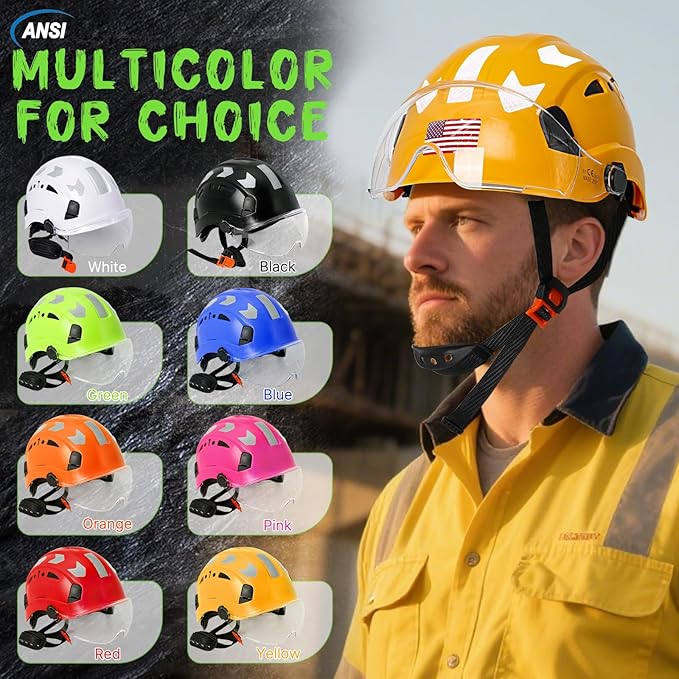 AOLAMEGS Construction Safety Hard Hat - ANSI Z89.1 Type Ι OSHA Approved Safety Helmets with Chin Straps Lightweight Reflective Vented ABS Hard Hats For Men Women Industrial Workwear 6-point Suspension-StrideForce Fitness