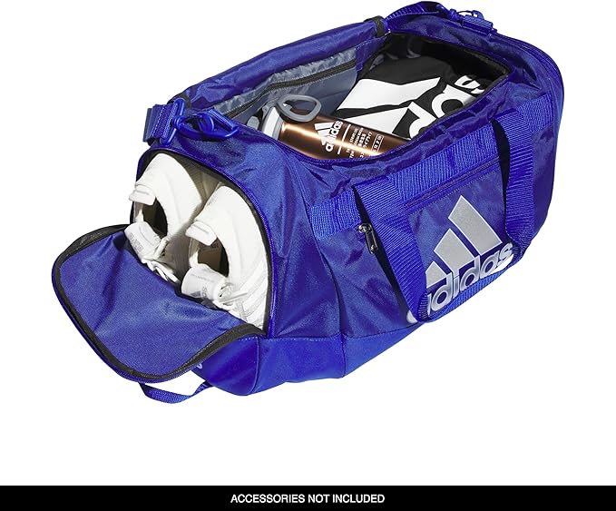 adidas Unisex Defender 4.0 Gym Duffel Bag for Men and Women, Semi Lucid Blue/Silver Metallic/Blue Spark, Small (38L)-StrideForce Fitness