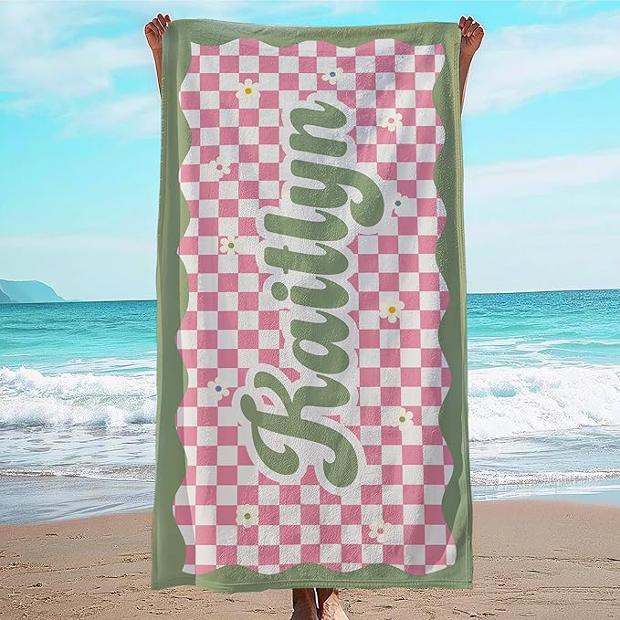 JML Personalized Beach Towel with Name, Custom Flower Beach Towel, Customized Microfiber Pool Towel, Quick Dry & Absorbent Swim Towel for Adult,Anniversary, Birthday, Summer Holiday,Vacation-StrideForce Fitness
