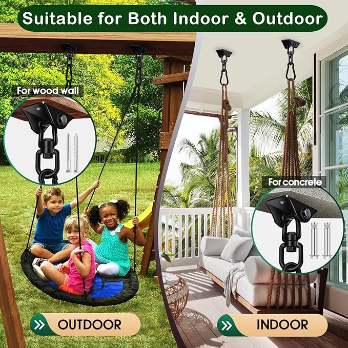 Hammock Hanging Kit, Porch Swing Hanging Kit 1200 Lb Capacity, Hammock Ceiling Hooks Heavy Duty 360°Rotating Hanging Swing Chair Hardware for Hammock Chair Stand, Porch, Yoga, Gym-StrideForce Fitness