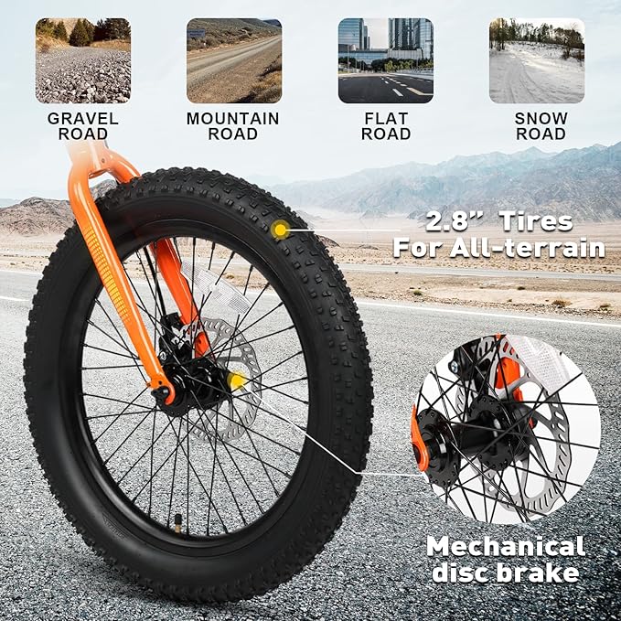 Glerc Mars Kids Mountain Bike, 20 24 Inch Fat Tire Bike for Teen Ages 6-14 Year Old, Bicycle with 2.8-Inch Wide Tires and 6 Speed Drivetrain, Multiple Colors-StrideForce Fitness