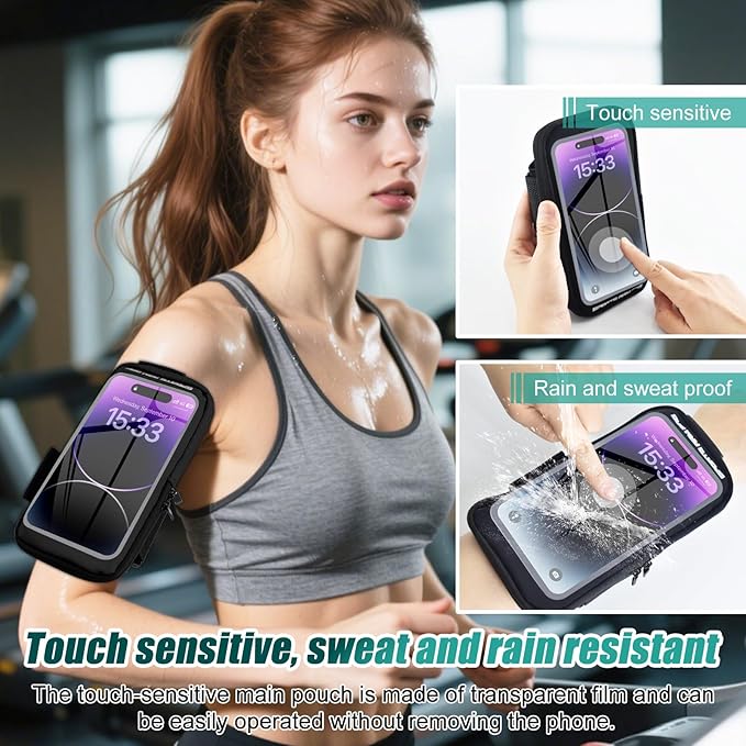 Phone Holder for Running, Running Armband Phone Holder with Carabiner, Phone Armbands for iPhone 16 15 14 13 12 11Pro Max & Galaxy S25/S24/S23, Cell Phone Armband Up to 6.8'' Phone (Black)-StrideForce Fitness