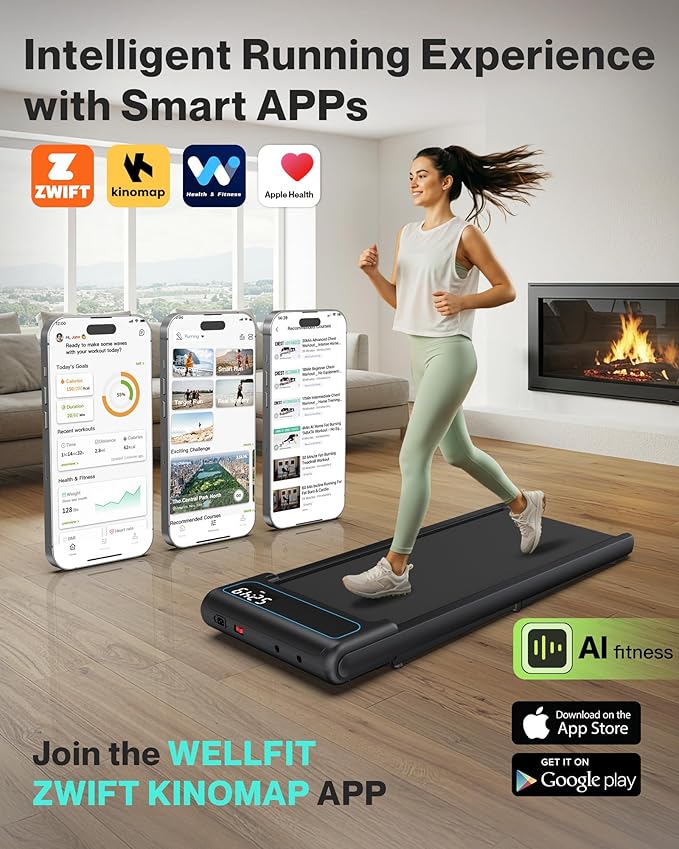 COZYINN 10% Incline Walking Pad - 2.5HP 4MPH/7.6MPH 265/340+lb Capacity Treadmills for Home, Portable Foldable Adjustable Incline Treadmill with Wide Running Area, Mute Control, Works with KINOMAP-StrideForce Fitness