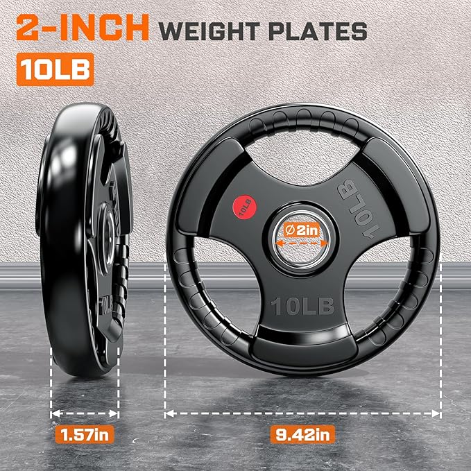 XDDIAS Rubber Weight Plates for Barbell, 2-Inch Olympic Grip Plate for Strength Training, Weightlifting and Bodybuilding in Home & Gym, Solid Cast Iron Weight Plates Pair and Sets-StrideForce Fitness