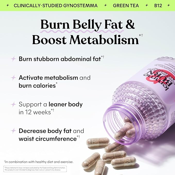 Lemme Burn - Metabolism, Belly Fat Burning + AMPK Activating Supplement for Men & Women w/Clinically Studied Actiponin Gynostemma, Green Tea Extract, Vitamins B6 & B12 - Gluten Free, 60 Count-StrideForce Fitness