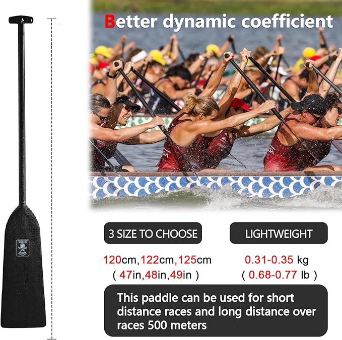 Dragon Boat Paddle Lightweight Full Carbon Fiber with Paddle Bag, 120/122/125CM (47/48/49 Inches) and Adjustable Dragon Boat Paddle115-130cm（）, IDBF Approved-StrideForce Fitness