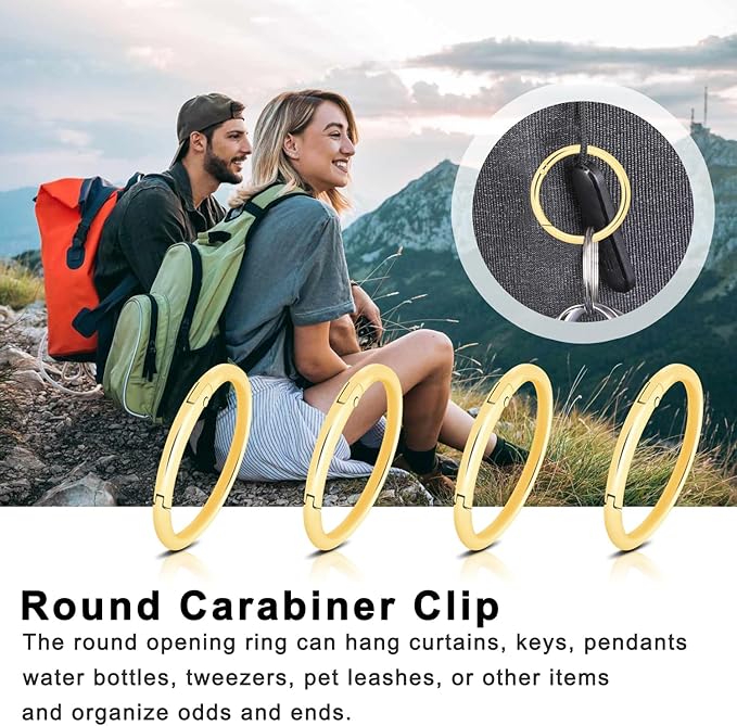 10Pack 1-1/2" Large Round Carabiner Clips, Metal Spring O Rings for Organizer Key Rings, Paracord Keychain Lanyard, Pet Chains, Purse Hardware, Key Snap Hooks DIY Accessory (Gold)-StrideForce Fitness