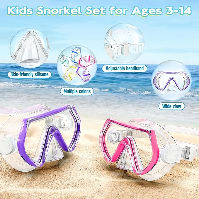 Snorkeling Gear for Kids, Kids Snorkel Set for Ages 3-14, Anti-Fog Diving Mask and Dry Top Snorkel Combo Set, Unisex Swimming Goggles-StrideForce Fitness