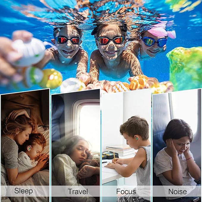 Kids Swimming Ear Plugs,3 Pairs Waterproof Reusable Silicone Child Swim Earplugs for Swimming Surfing Bathing Showering,Small Children Water Ear Plugs Suitable for Boys and Girls (Kids 4-12 Years Old)-StrideForce Fitness