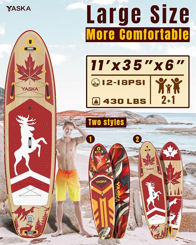 YASKA Inflatable Stand Up Paddle Board - 11ft Extra Wide Paddleboard with Premium SUP Board Accessories,Camera Mount,Non-Slip EVA Deck,5 Handles,Youth/Adult-StrideForce Fitness