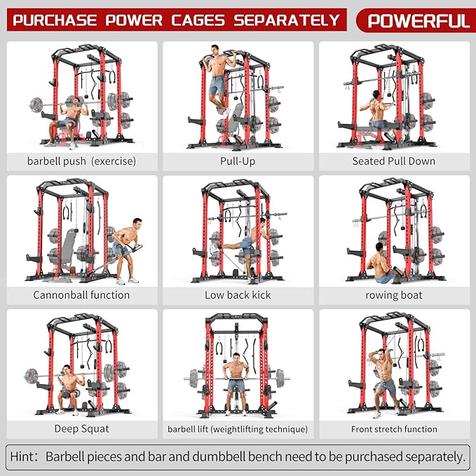 Power Rack Power Cages Multi-Function Squat Rack with Cable Crossover System Selectable More Training Attachment Weight Cage for Garage Home Gym-StrideForce Fitness