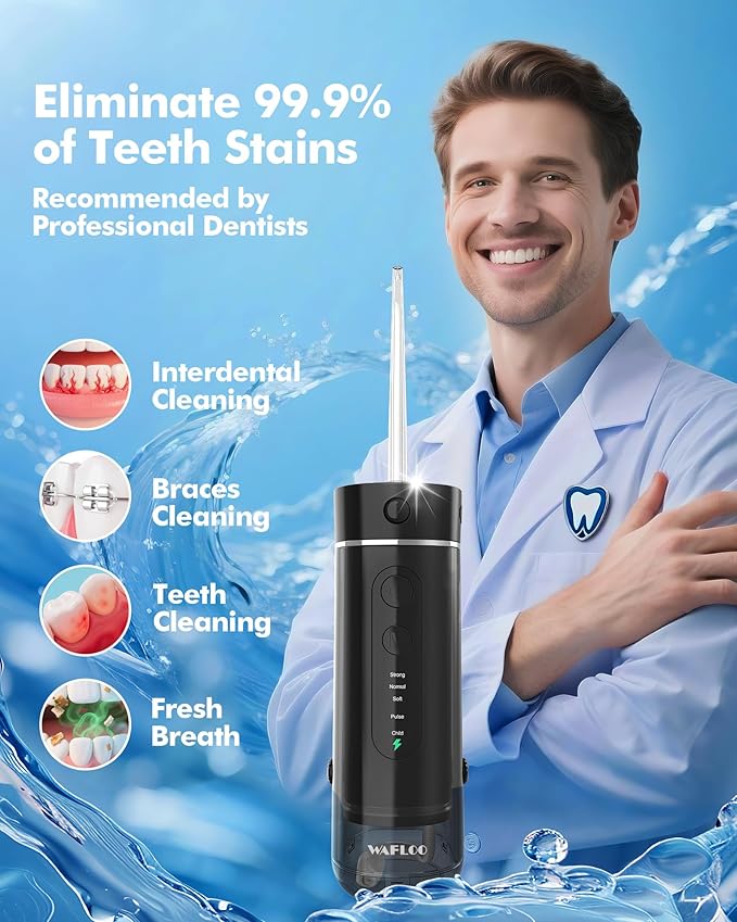 Water Flosser Travel Mini Cordless Portable: 5 Modes Water Dental Floss with Telescopic Water Tank, 4 Tips, IPX7 Waterproof Oral Irrigator for Teeth Cleaning, Orthodontic, Braces Dental Care