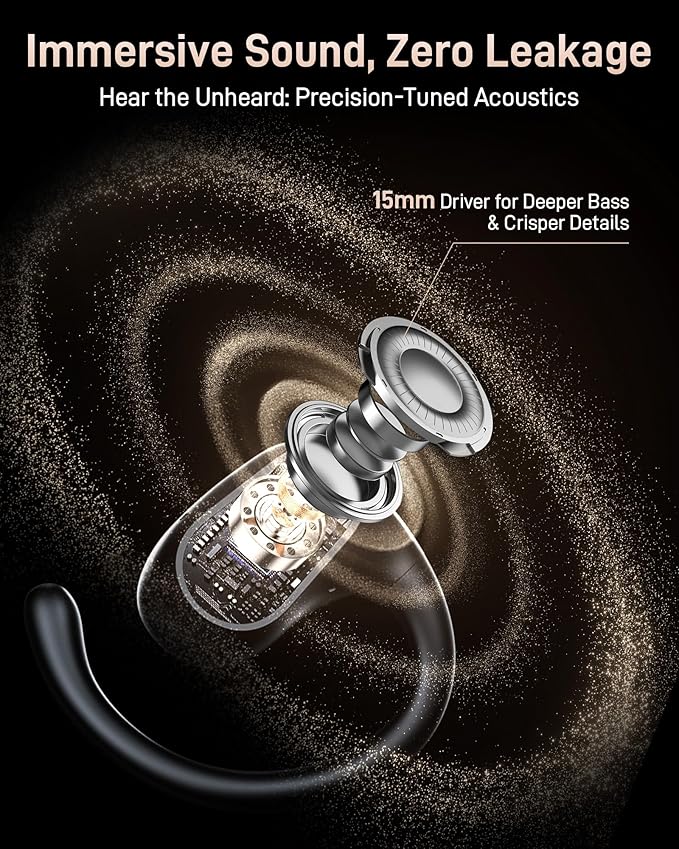 Open Ear Headphones, Bluetooth Wireless Open Ear Earbuds (0.3oz Lightweight) with 15mm Drivers, 45H Playtime, IPX5 for Sports, Fitness, Cycling, Running, Travel, Driving-StrideForce Fitness