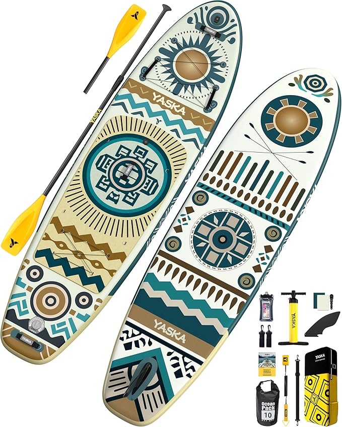 YASKA Inflatable Stand Up Paddle Board - 11ft Extra Wide Paddleboard with Premium SUP Board Accessories,Camera Mount,Non-Slip EVA Deck,5 Handles,Youth/Adult-StrideForce Fitness