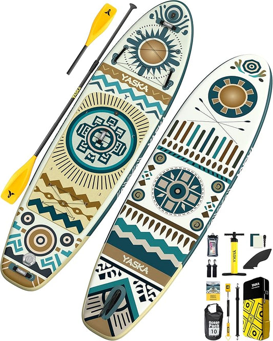 YASKA Inflatable Stand Up Paddle Board - 11ft Extra Wide Paddleboard with Premium SUP Board Accessories,Camera Mount,Non-Slip EVA Deck,5 Handles,Youth/Adult-StrideForce Fitness