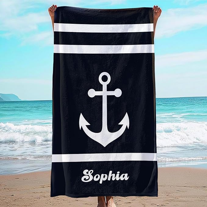 JML Personalized Beach Towel with Name, Custom Anchor Beach Towel, Customized Microfiber Pool Towel, Quick Dry & Absorbent Swim Towel for Adult,Anniversary, Birthday, Summer Holiday,Vacation-StrideForce Fitness