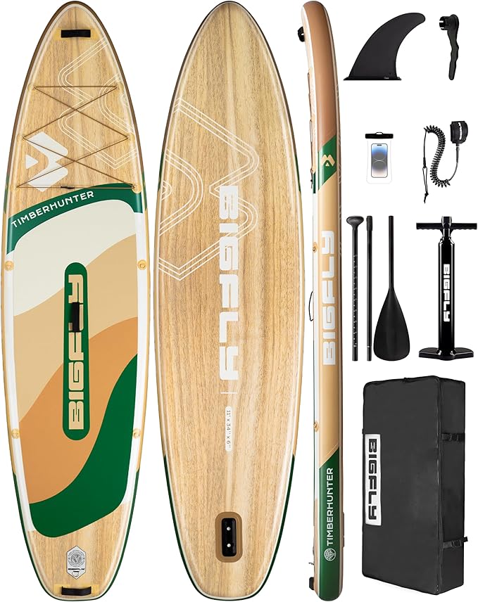 Bigfly Inflatable Stand Up Paddle Board 11’*34”*6”, Blow Up Paddle Board for Adults,with Detachable Fins, Pump, Floating Paddle, Safety Leash,Backpack-StrideForce Fitness