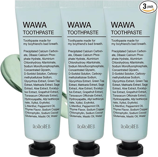 ROROBELL Wawa Toothpaste Made for My Boyfriend's Bad Breath, Sensitive Teeth, Improvement of Gum Problems/Peppermint Flavor/Made with Wasabi I 3.53 fl.oz (Pack of 3)