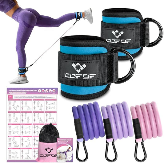 Ankle Resistance Bands With Cuffs for Working Out, Kickbacks, Hip, Leg and Glute Exercise - Training Poster Included - for Women