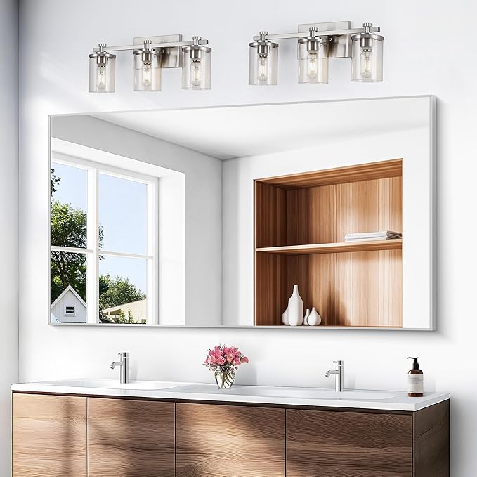 Silver Bathroom Mirror,60x36 inch Wall Mirror for Bathroom Wall Mounted,Large Rectangle Mirror for Bathroom Over Sink,Modern Metal Frame for Living Room,Bedroom Entryway,Horizontal/Vertical-StrideForce Fitness