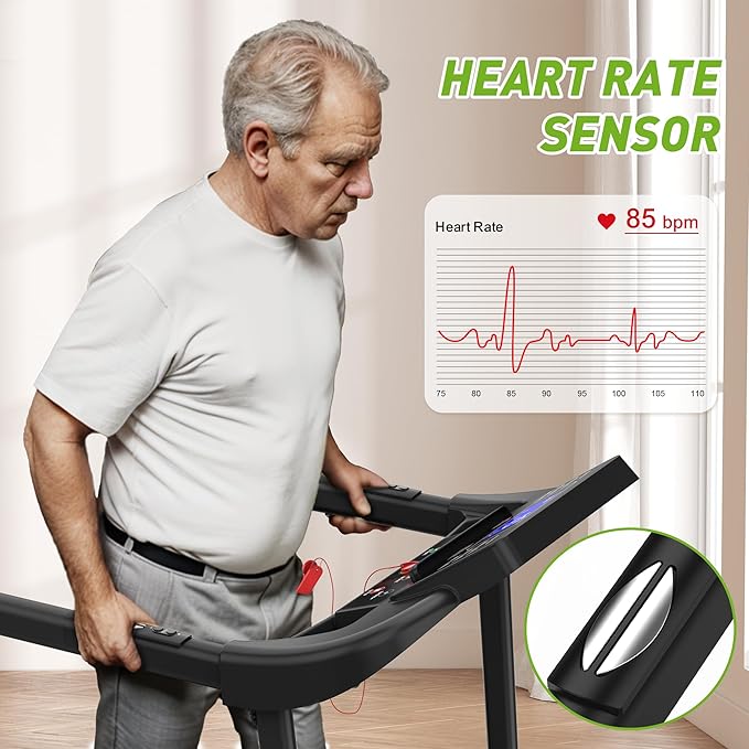 FYC Walking Treadmill for Seniors with Extended Handrails & Deck, Composite Shock-Absorbing Treadmill for Seniors, Optional APP Control, 300 LBS Capacity-StrideForce Fitness