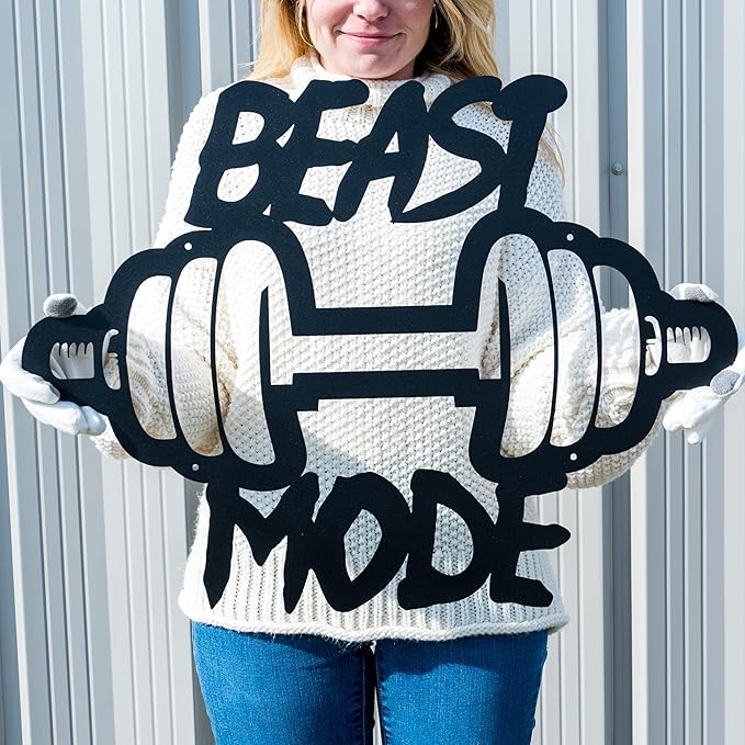Beast Mode Metal Sign | Metal Home Gym Sign | Fitness Sign | Fitness Quote | Motivation Decor | Workout Decor Sign | Gym Wall Art | Weightlifting | Crossfit Sign | Boyfriend Gift-StrideForce Fitness