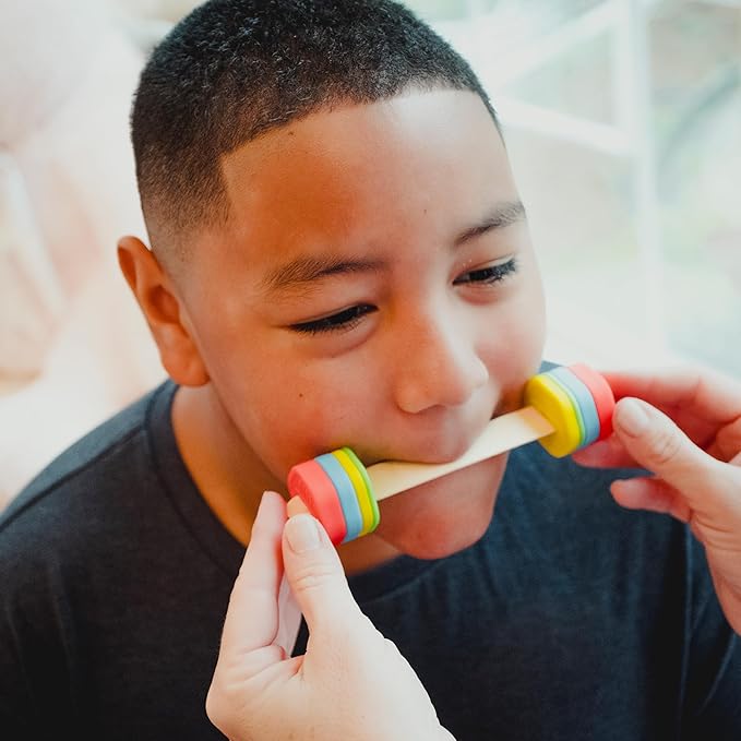 TalkTools Lip Gym with 100 Tongue Depressors - Fun Lip Fitness Program - Teaches/m, b, p/, Assists with/r/Production - Quick Reference Chart - Fits Standard ⅝” Tongue Depressors - No Harmful Toxins