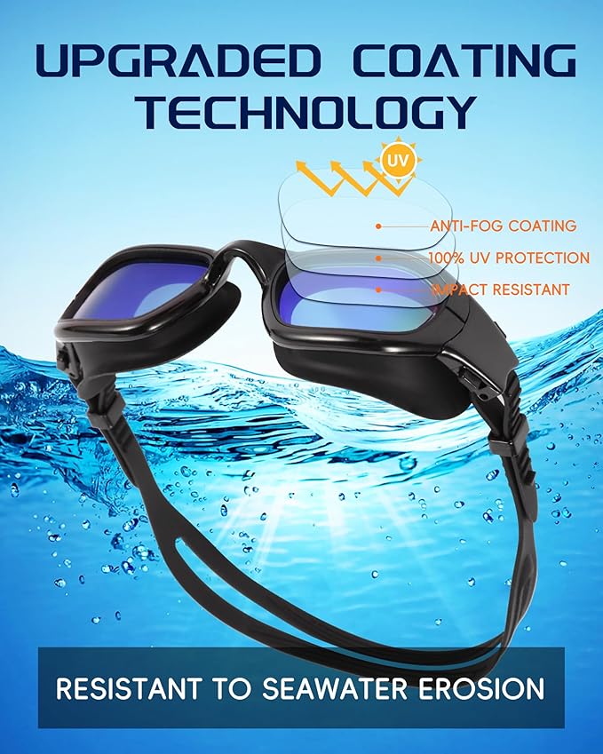 Swim Goggles, Goggles Adult with Swimming Cap, Nose Clip & Ear Plugs, UV Protection Anti-Fog Lens and Case for Adult-StrideForce Fitness