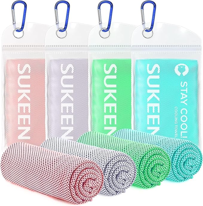 Sukeen 4 Pack Cooling Towel (40"x12") for Sweat, Quick-Drying Neck Cooling Wraps, Soft & Breathable Chilly Sports Towel for Yoga, Sport, Running, Workout, Cooking, Microfiber-StrideForce Fitness