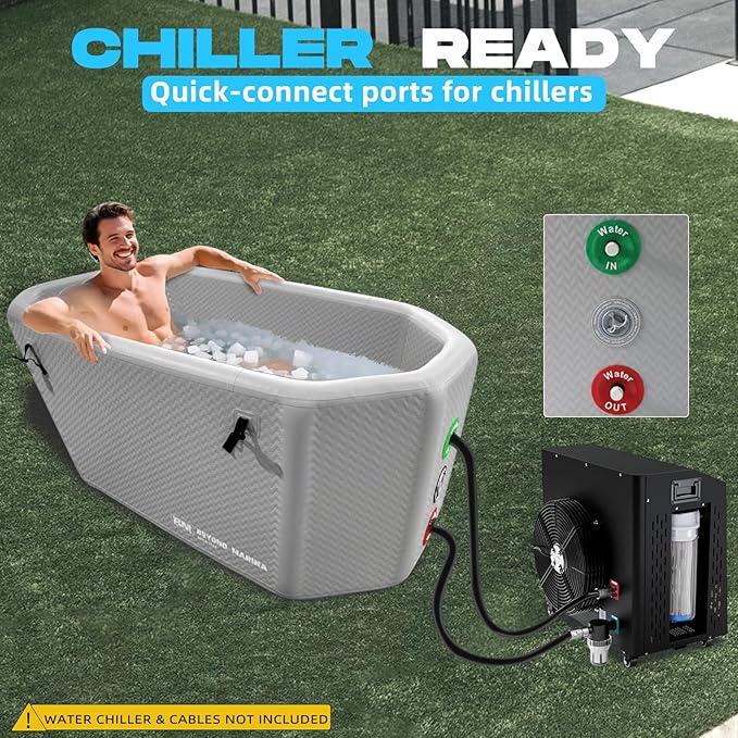 Inflatable Ice Bath Tub for Athletes - Slanted-Edge Cold Plunge Tub Compatible Water Chiller, Insulated Lid, EVA Groundsheet, Backpack, 120 Gallon, 61" L x 31.5" W x 24.8" H-StrideForce Fitness