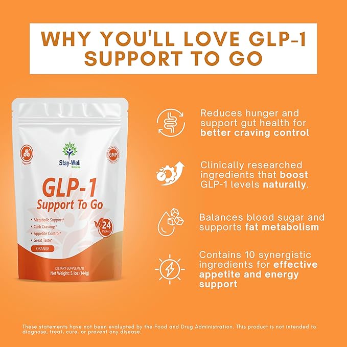 GLP-1 Supplement | Natural GLP-1 Production | GLP 1 Booster Drink Mix to Control Appetite and Cravings | Great Tasting Metabolic Support - Yerba Mate, Garcinia Cambogia, Berberine [Orange]-StrideForce Fitness